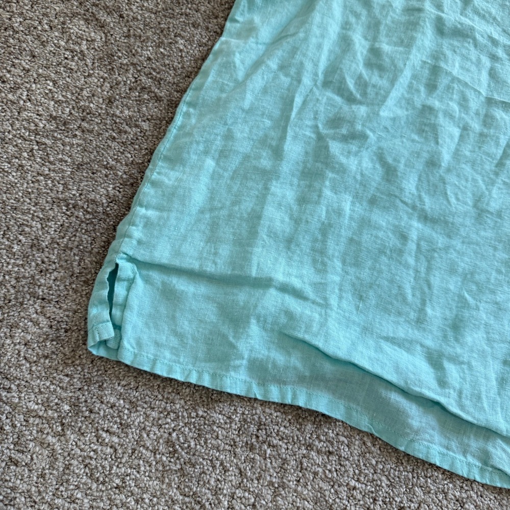 FLAX Large Aqua Blue Linen 2 Piece Set Top Pants Coastal Lagenlook Beach Summer - Picture 4 of 16